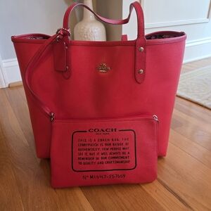 Coach Red / Flowered Revesable Tote Bag and Pouch Set
